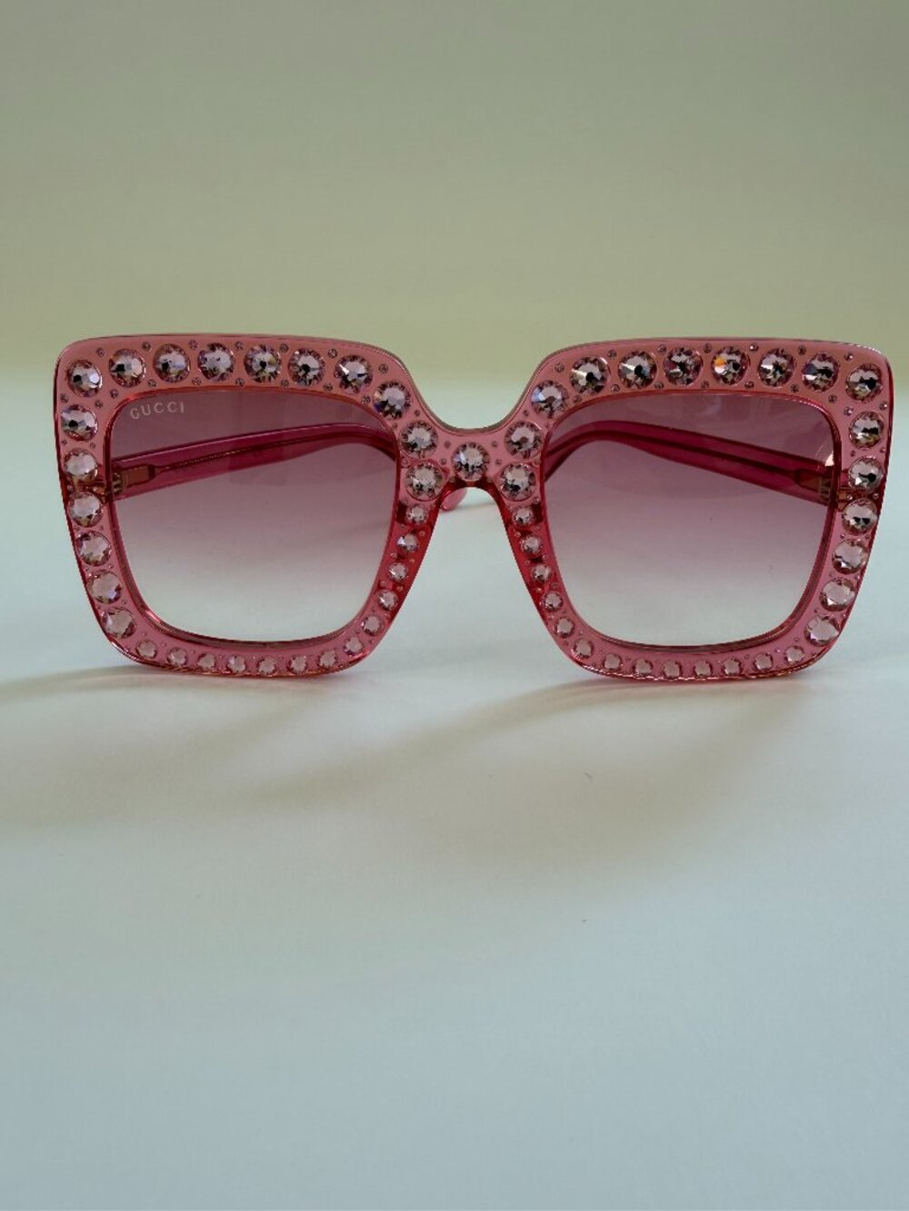 Gucci Pink Crystal Oversized Sunglasses Certified Authentic